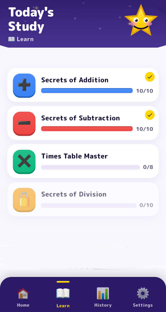Mode pelajaran — menu belajar